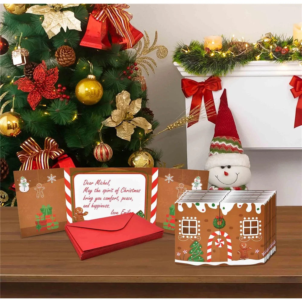 10 Pack Christmas Gingerbread House Greeting Cards Gift (10 Cards + 10 Envelopes) Tri-Fold Double-Sided Holiday Party Decoration Cards - 4