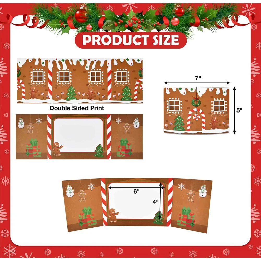 10 Pack Christmas Gingerbread House Greeting Cards Gift (10 Cards + 10 Envelopes) Tri-Fold Double-Sided Holiday Party Decoration Cards - 7
