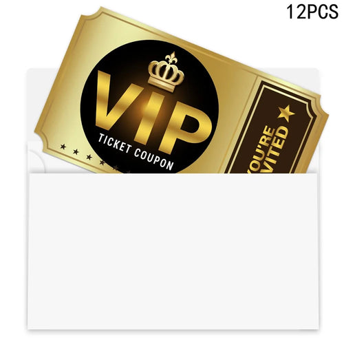 12Pack Double-Sided Movie VIP Birthday Invitation Cards (12 Cards + 12 Envelopes) Kids Party Invites Cards Gift for Themed Celebration - Gold - 1