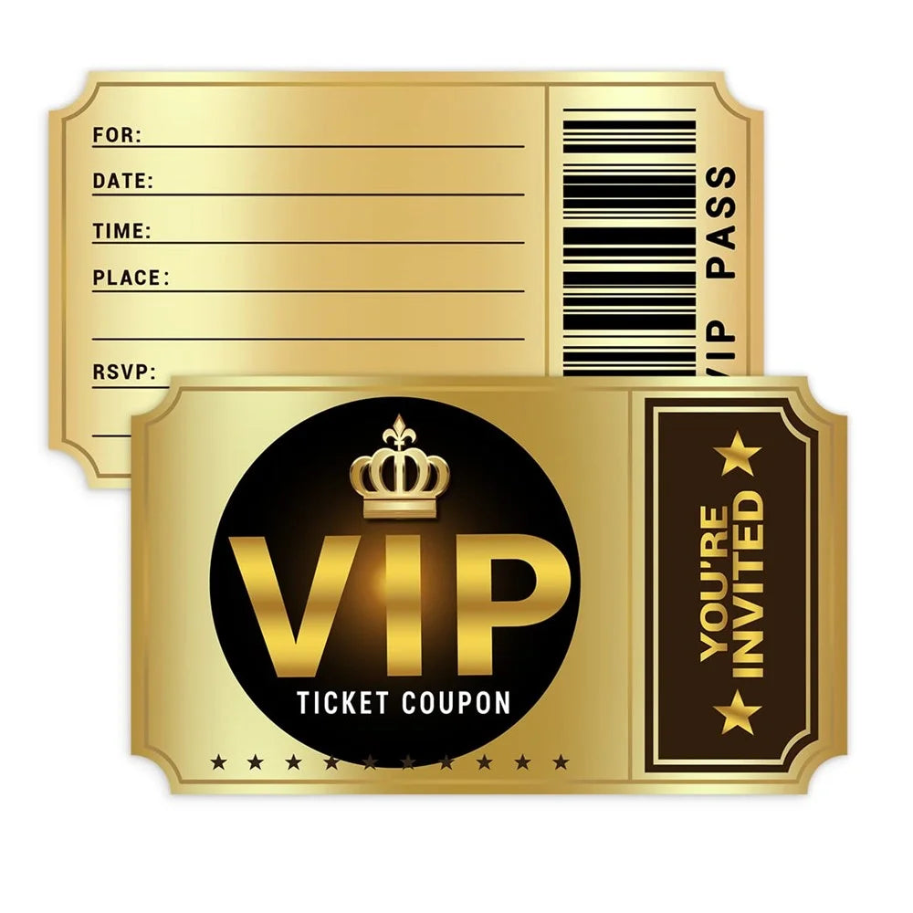 12Pack Double-Sided Movie VIP Birthday Invitation Cards (12 Cards + 12 Envelopes) Kids Party Invites Cards Gift for Themed Celebration - Gold - 2