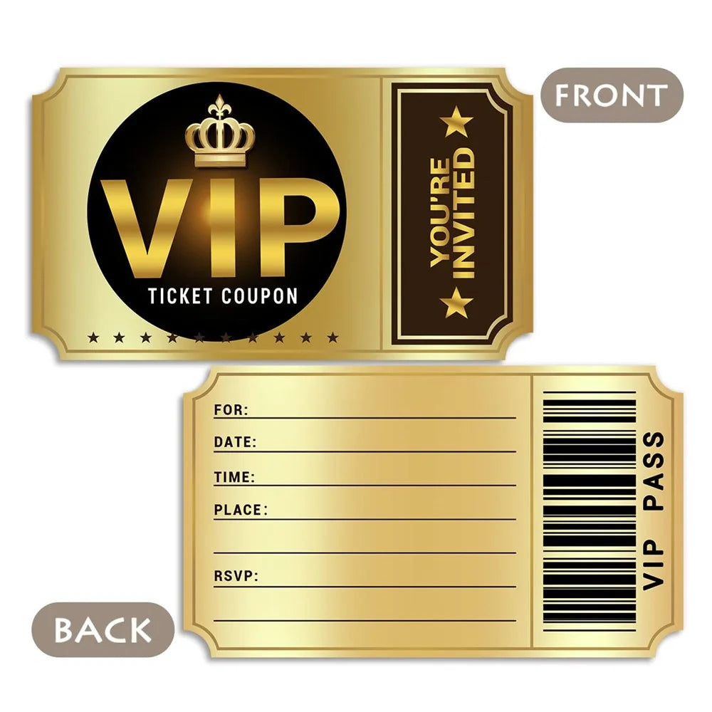 12Pack Double-Sided Movie VIP Birthday Invitation Cards (12 Cards + 12 Envelopes) Kids Party Invites Cards Gift for Themed Celebration - Gold - 3