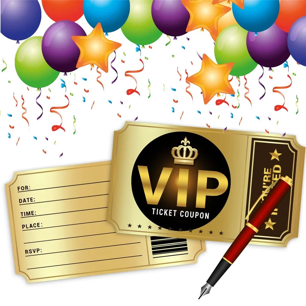 12Pack Double-Sided Movie VIP Birthday Invitation Cards (12 Cards + 12 Envelopes) Kids Party Invites Cards Gift for Themed Celebration - Gold - 5