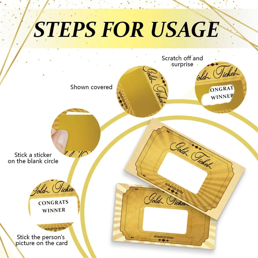 20Pack Gold Blank Scratch Cards Metallic DIY Party Game Cards Gift for Birthday Party Lottery Activities - 3