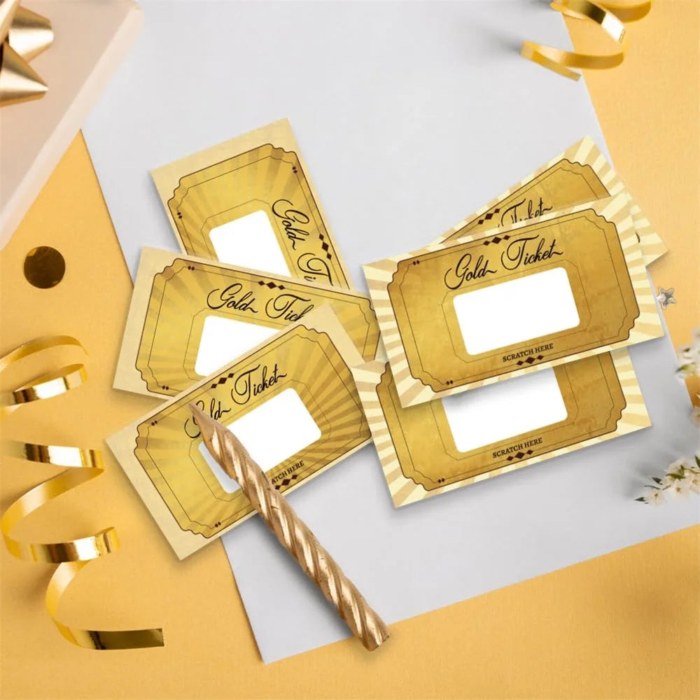 20Pack Gold Blank Scratch Cards Metallic DIY Party Game Cards Gift for Birthday Party Lottery Activities - 5