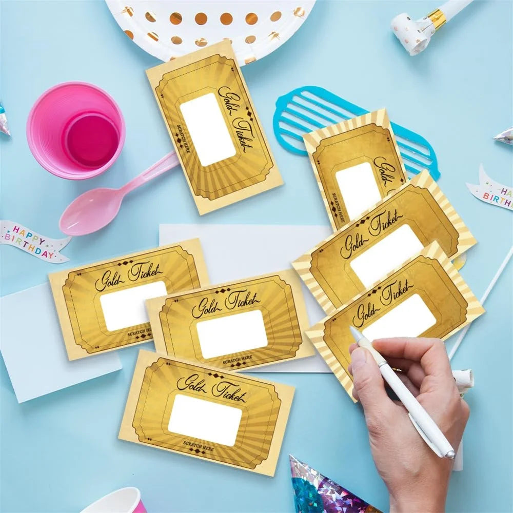 20Pack Gold Blank Scratch Cards Metallic DIY Party Game Cards Gift for Birthday Party Lottery Activities - 6