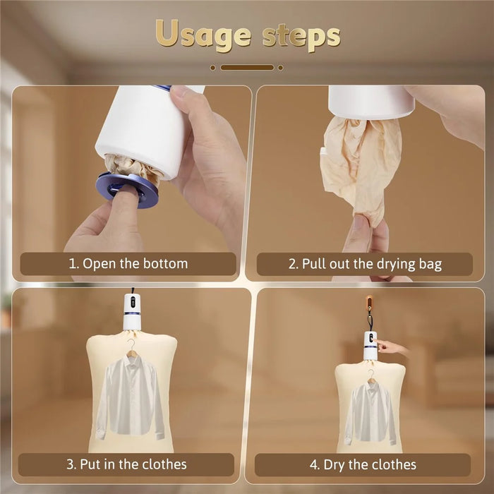 240-Min Timer Pocket Sized Mini Clothes Dryer 360° PTC Hot Air Circulation Drying Machine - EU Plug  /  White - 6