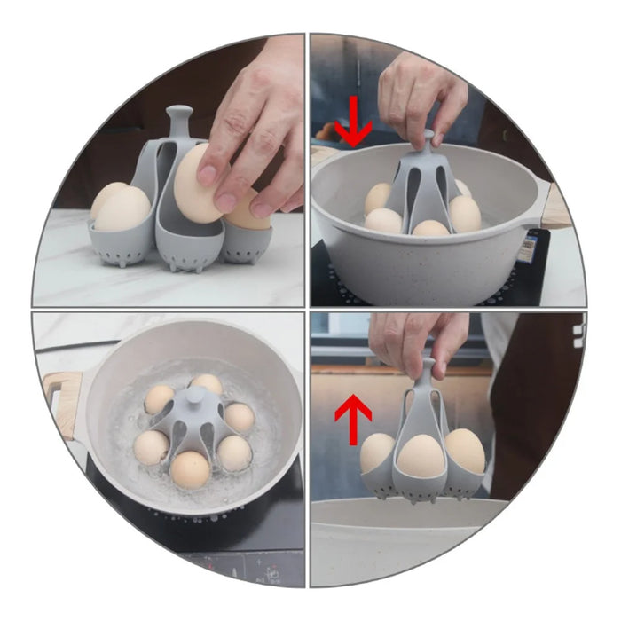 Creative Silicone Eggs Cooker Even Heating Boiled Egg Maker with Drainage Holes Storage Tray for 4 Eggs - 2