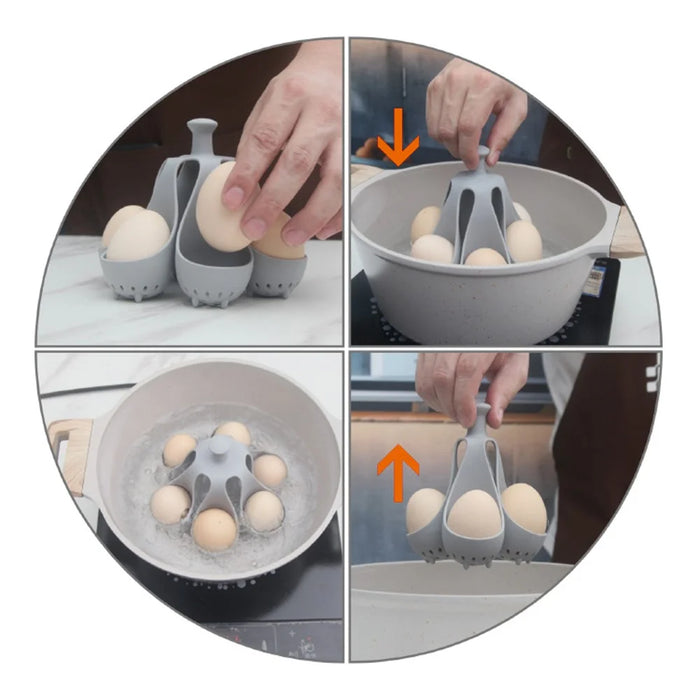Creative Silicone Eggs Cooker Even Heating Boiled Egg Maker with Drainage Holes Storage Tray for 6 Eggs - 2