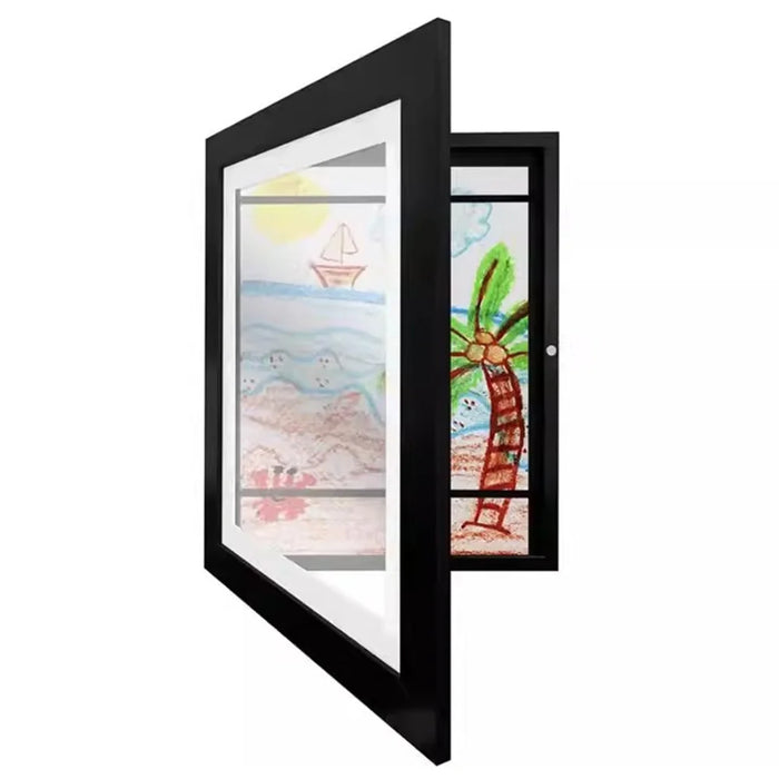 A4 (21x29.7cm) Flip Photo Frame Magnetic Picture Frame Clear Display for Art Photos Storage - Black - 1