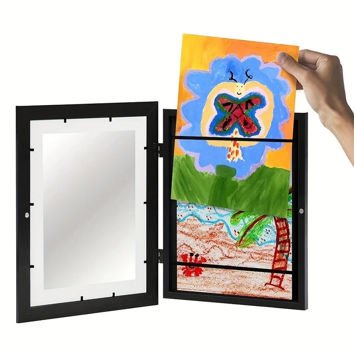 A4 (21x29.7cm) Flip Photo Frame Magnetic Picture Frame Clear Display for Art Photos Storage - Black - 2