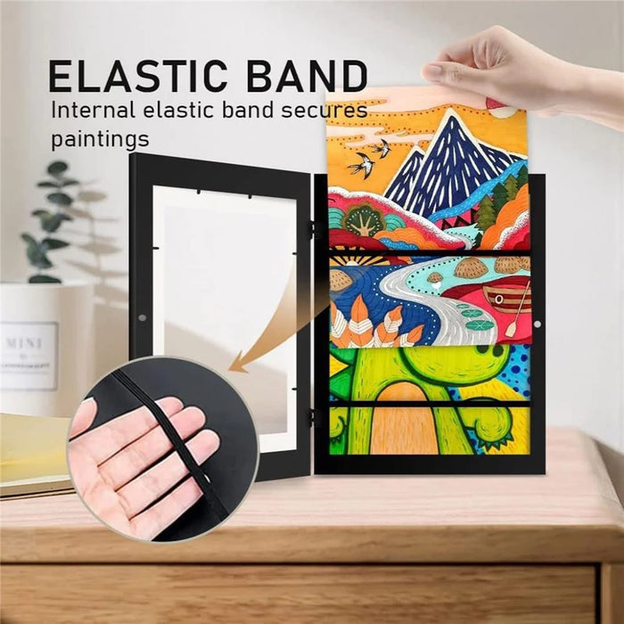 8 inch (15.2x20.3cm) Photo Holder Magnetic Flip Picture Frame Clear Display for Artwork - Black - 6