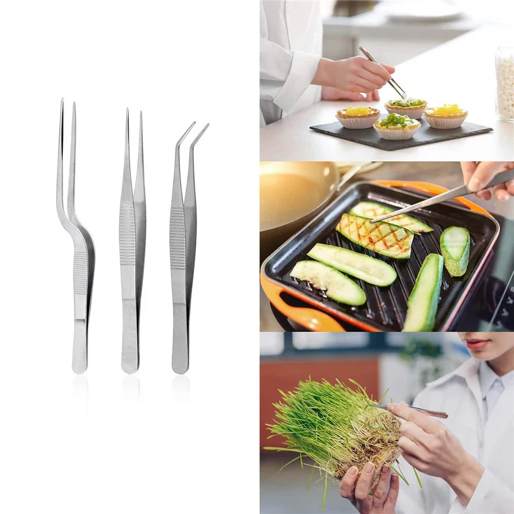 6Pcs Plating Tools Set Decorating Spoons Kit Stainless Steel Tweezers Sauce Drawing Spoon for Cooking / Baking / Dessert Decoration (No FDA) - Brown - 5