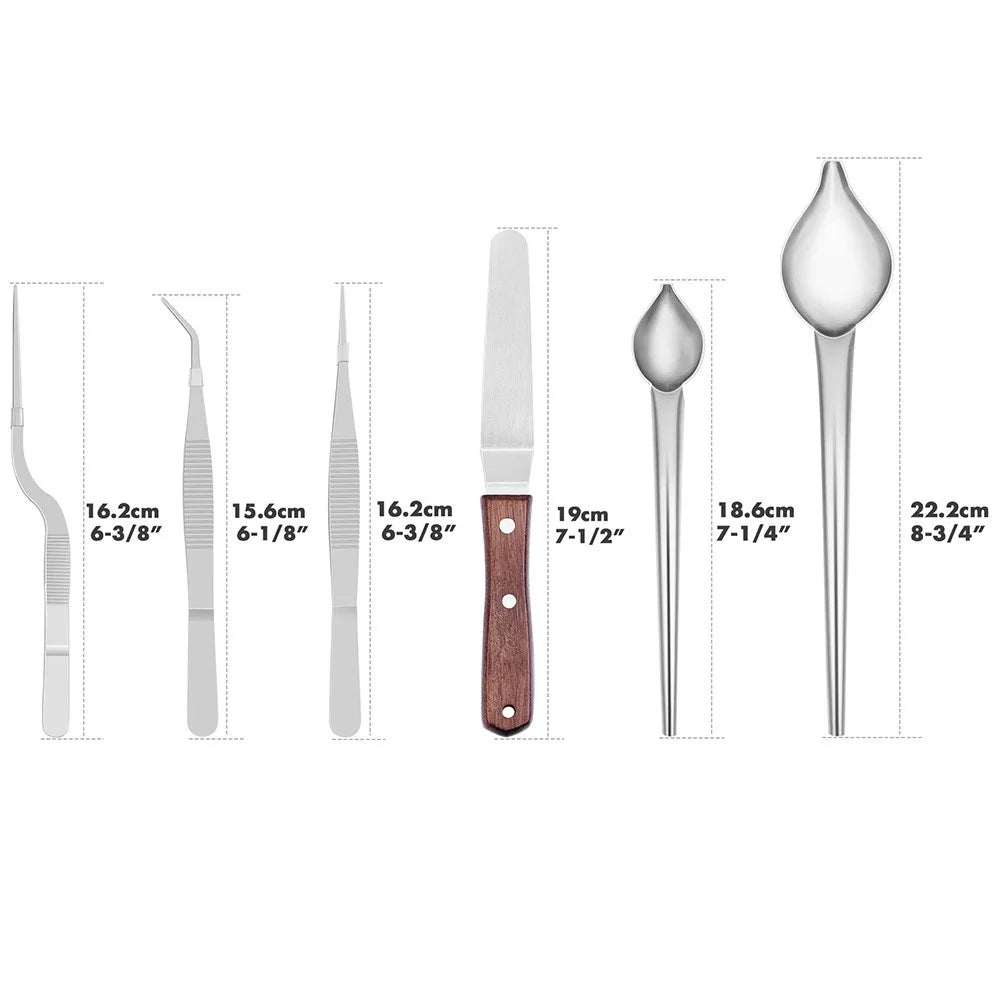 6Pcs Plating Tools Set Decorating Spoons Kit Stainless Steel Tweezers Sauce Drawing Spoon for Cooking / Baking / Dessert Decoration (No FDA) - Brown - 7