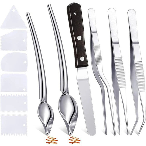 12Pcs Plating Tools Set Decorating Spoons Cooking Utensils Stainless Steel Tweezers Sauce Painting Scrapers for Baking / Pastry (No FDA) - Black - 1