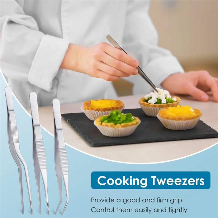 12Pcs Plating Tools Set Decorating Spoons Cooking Utensils Stainless Steel Tweezers Sauce Painting Scrapers for Baking / Pastry (No FDA) - Black - 2