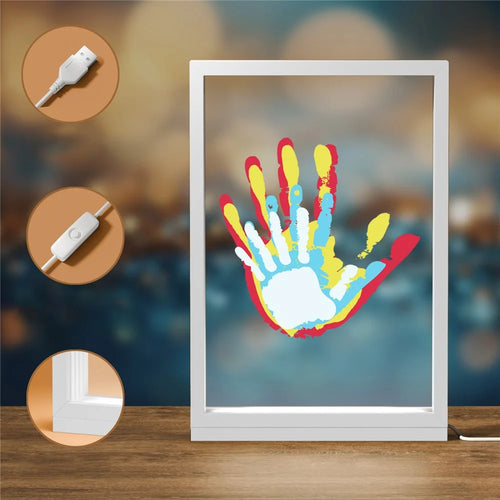 Transparent Family Handprint Photo Frame DIY Art Print Gift Multi Person Handprint Frame with LED Light - White - 1