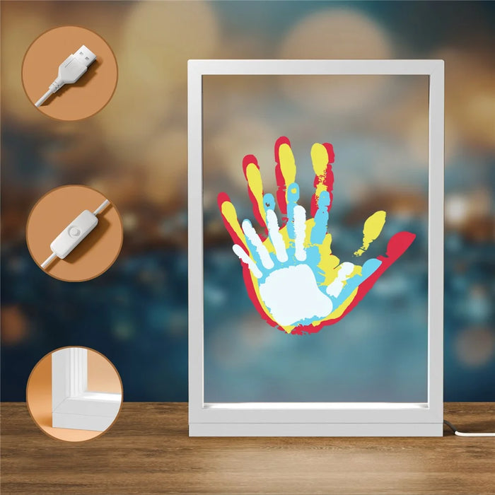 Transparent Family Handprint Photo Frame DIY Art Print Gift Multi Person Handprint Frame with LED Light - White - 1