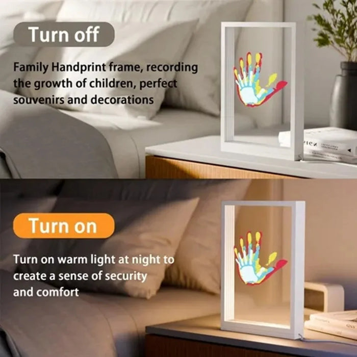 Transparent Family Handprint Photo Frame DIY Art Print Gift Multi Person Handprint Frame with LED Light - White - 3