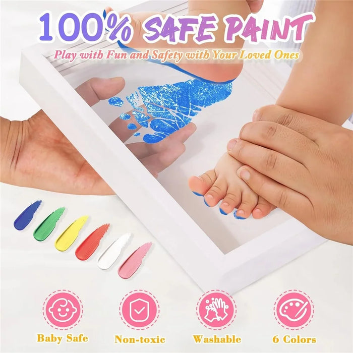 Transparent Family Handprint Photo Frame DIY Art Print Gift Multi Person Handprint Frame with LED Light - White - 4