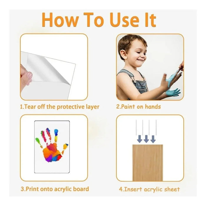 Transparent Family Handprint Photo Frame DIY Art Print Gift Multi Person Handprint Frame with LED Light - White - 7