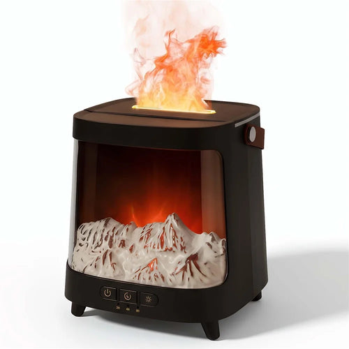 Aurora Diffuser Air Humidifier USB Aroma Mist Maker Simulated Snow Mountain Multi Color Flame Atmosphere Light - Black - 1