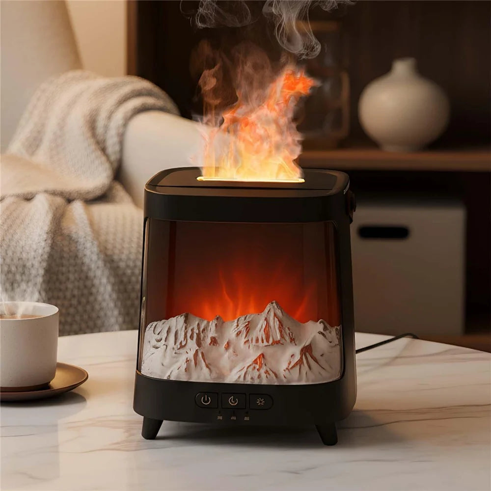 Aurora Diffuser Air Humidifier USB Aroma Mist Maker Simulated Snow Mountain Multi Color Flame Atmosphere Light - Black - 3