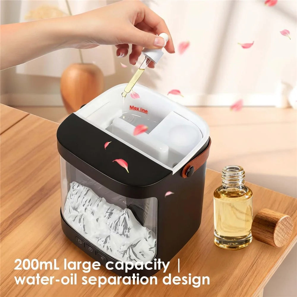Aurora Diffuser Air Humidifier USB Aroma Mist Maker Simulated Snow Mountain Multi Color Flame Atmosphere Light - Black - 4