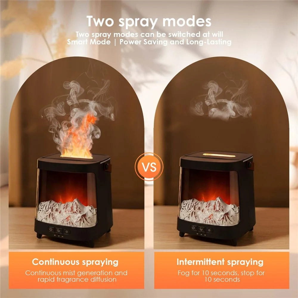Aurora Diffuser Air Humidifier USB Aroma Mist Maker Simulated Snow Mountain Multi Color Flame Atmosphere Light - Black - 5