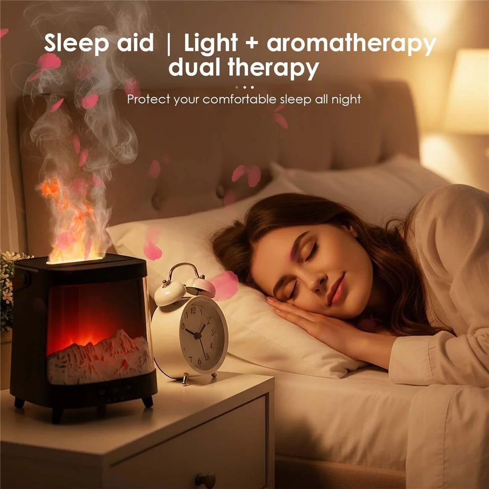 Aurora Diffuser Air Humidifier USB Aroma Mist Maker Simulated Snow Mountain Multi Color Flame Atmosphere Light - Black - 7