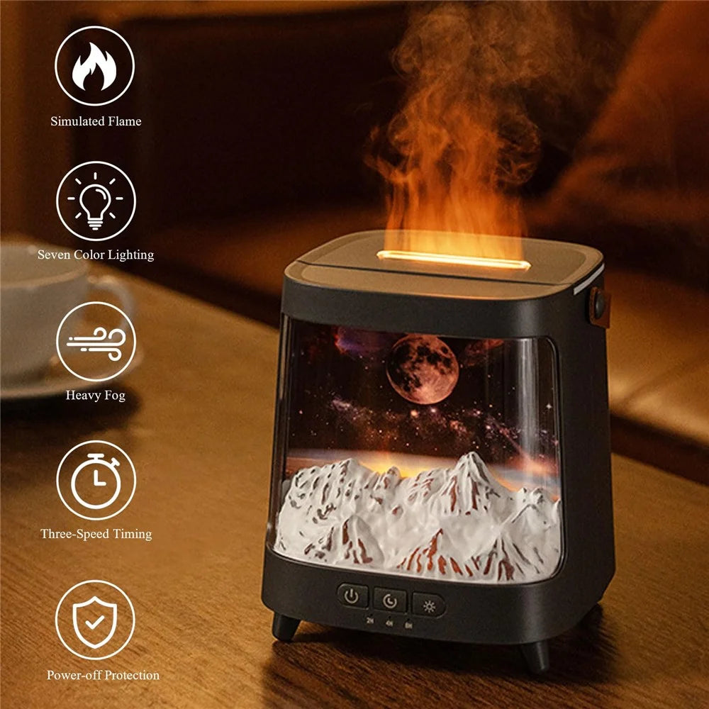 Aroma Diffuser USB Humidifier Colorful Flame Atmosphere Light Mist Maker for Home Office - Planet / White - 3