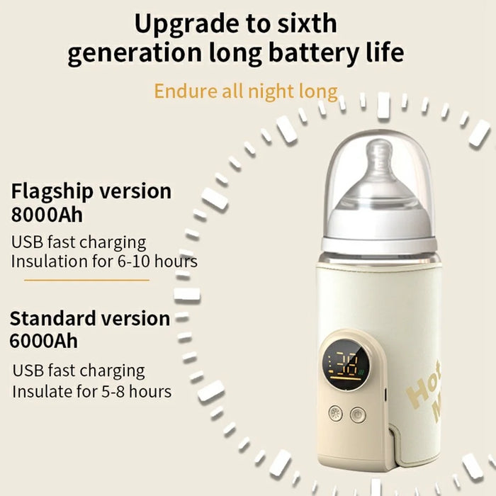 8000mAh Bottle Warmer 360° Uniform Heating Milk Sleeve Smart Temperature Control Baby Bottle Warmer - Battery - 3
