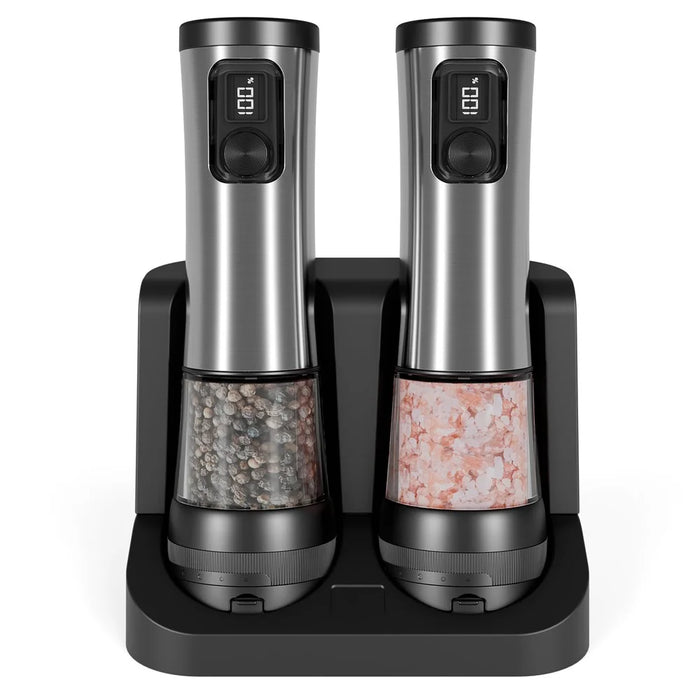 Stainless Steel Electric Spice Grinder Rechargeable Pepper Mill with Battery Display Base Adjustable Coarseness - 2