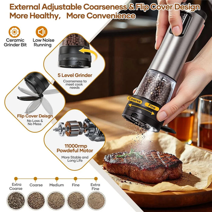 Stainless Steel Electric Spice Grinder Rechargeable Pepper Mill with Battery Display Base Adjustable Coarseness - 3