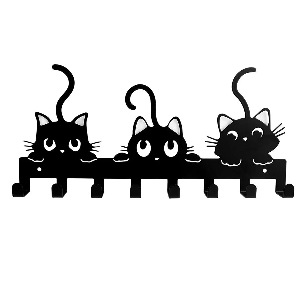 Animal Shaped Key Holder Wall Mount Hook Metal Iron Paw Print Hanger for Entryway Decorative Storage Organizer - Three Cats - 1