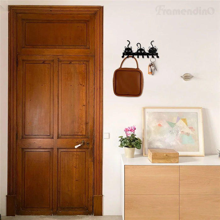 Animal Shaped Key Holder Wall Mount Hook Metal Iron Paw Print Hanger for Entryway Decorative Storage Organizer - Three Cats - 4