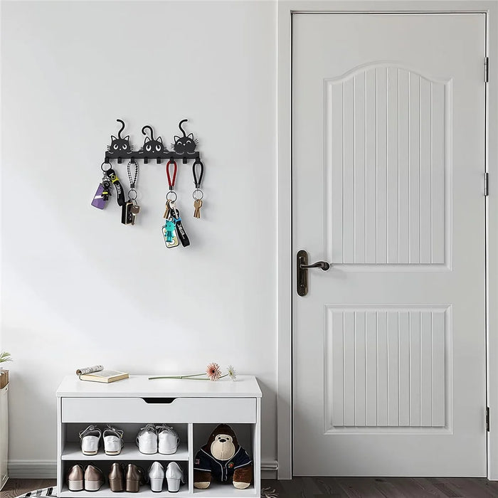Animal Shaped Key Holder Wall Mount Hook Metal Iron Paw Print Hanger for Entryway Decorative Storage Organizer - Three Cats - 5