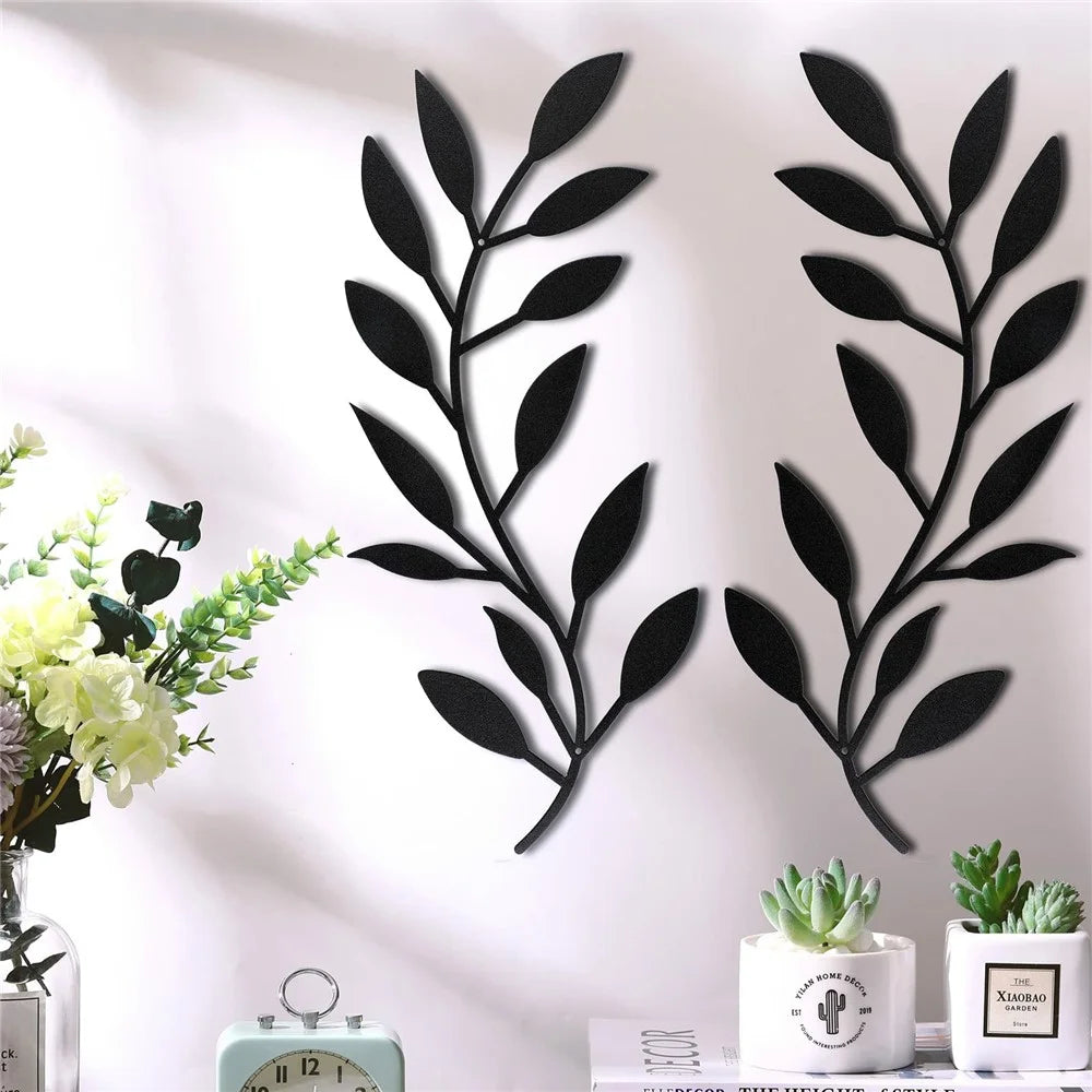 2Pcs Metal Wall Art Leaf Branch Decor Olive Tree Leaves Wall Sculpture for Living Room / Home Decoration - BG-002-A - 2