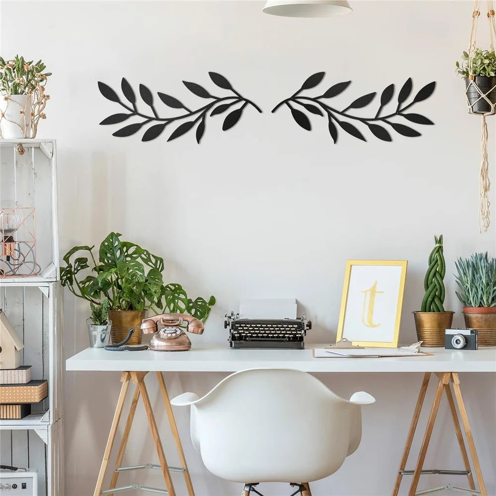 2Pcs Metal Wall Art Leaf Branch Decor Olive Tree Leaves Wall Sculpture for Living Room / Home Decoration - BG-002-A - 3