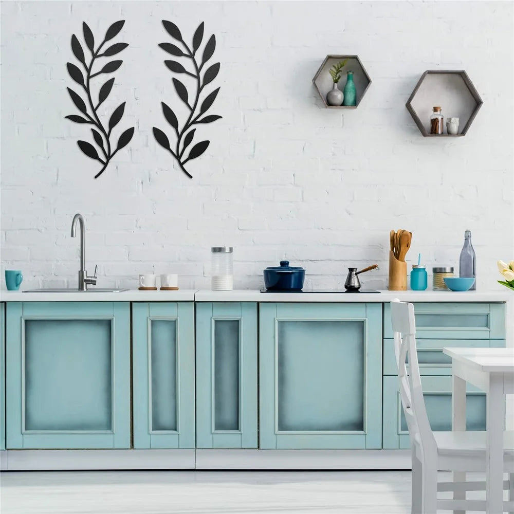 2Pcs Metal Wall Art Leaf Branch Decor Olive Tree Leaves Wall Sculpture for Living Room / Home Decoration - BG-002-A - 5