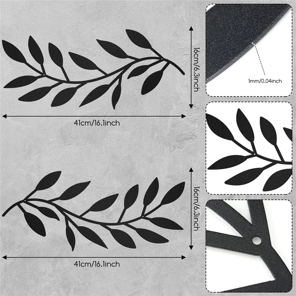 2Pcs Metal Wall Art Leaf Branch Decor Olive Tree Leaves Wall Sculpture for Living Room / Home Decoration - BG-002-A - 6