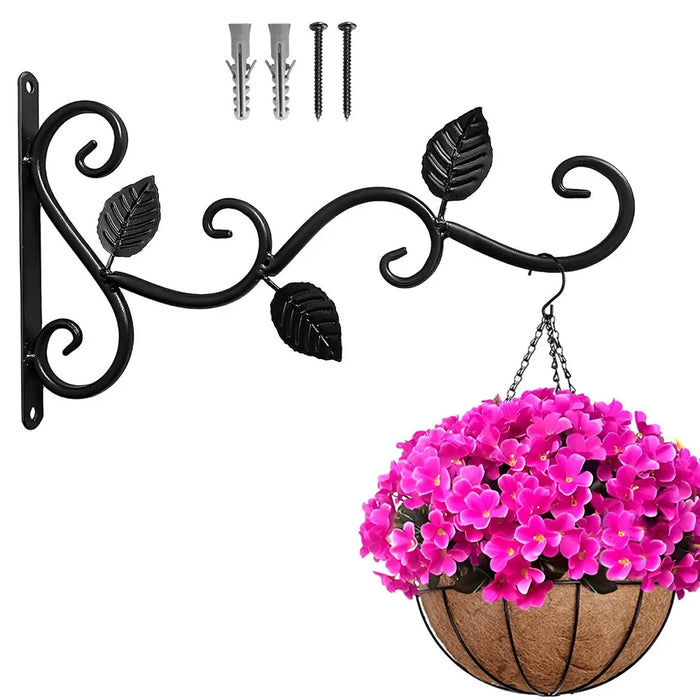 Wrought Iron Wall Mounted Holder Hanging Basket Bracket Flower Pot Hanger Wind Chime Lantern Support for Garden Decor - 1