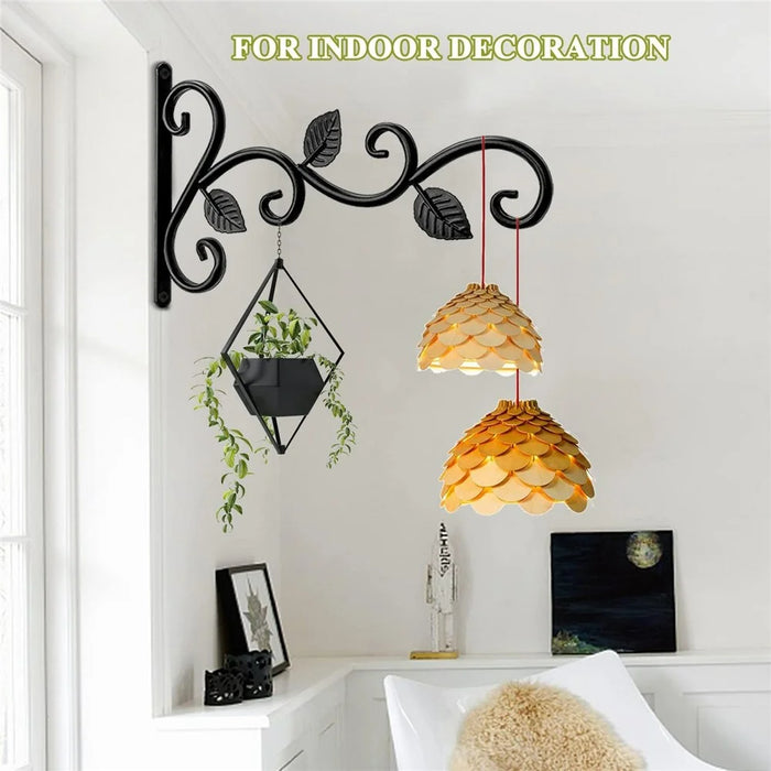 Wrought Iron Wall Mounted Holder Hanging Basket Bracket Flower Pot Hanger Wind Chime Lantern Support for Garden Decor - 3