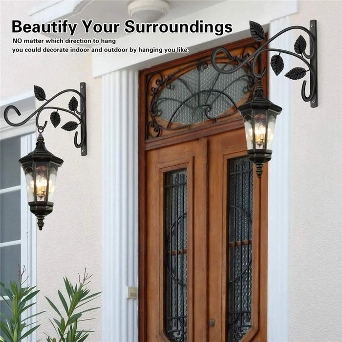 Wrought Iron Wall Mounted Holder Hanging Basket Bracket Flower Pot Hanger Wind Chime Lantern Support for Garden Decor - 4