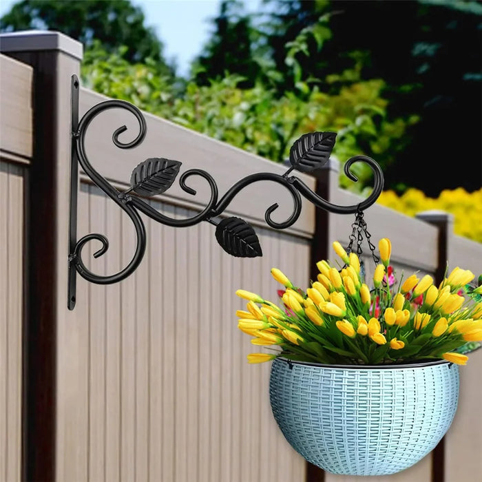Wrought Iron Wall Mounted Holder Hanging Basket Bracket Flower Pot Hanger Wind Chime Lantern Support for Garden Decor - 5
