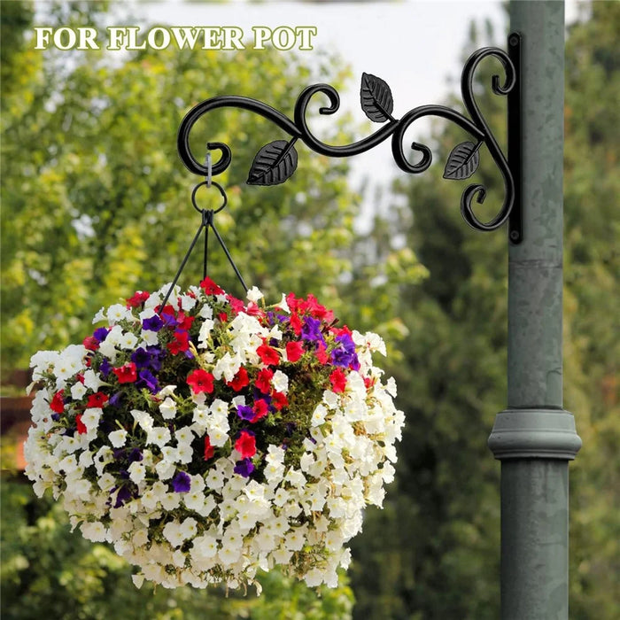 Wrought Iron Wall Mounted Holder Hanging Basket Bracket Flower Pot Hanger Wind Chime Lantern Support for Garden Decor - 7