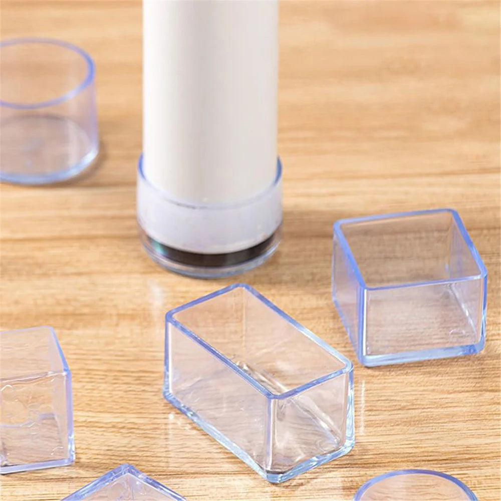 4Pcs / Set 80*80mm Square Transparent Chair Leg Caps Rubber Feet Protector Dust Cover Furniture Leveling Feet System - 4