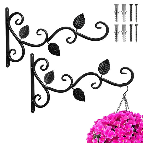 2Pcs Vintage Iron Wall-Mounted Hanging Basket Bracket Garden Style Planter Holder for Flower Pots Wind Chimes Decorations - 1