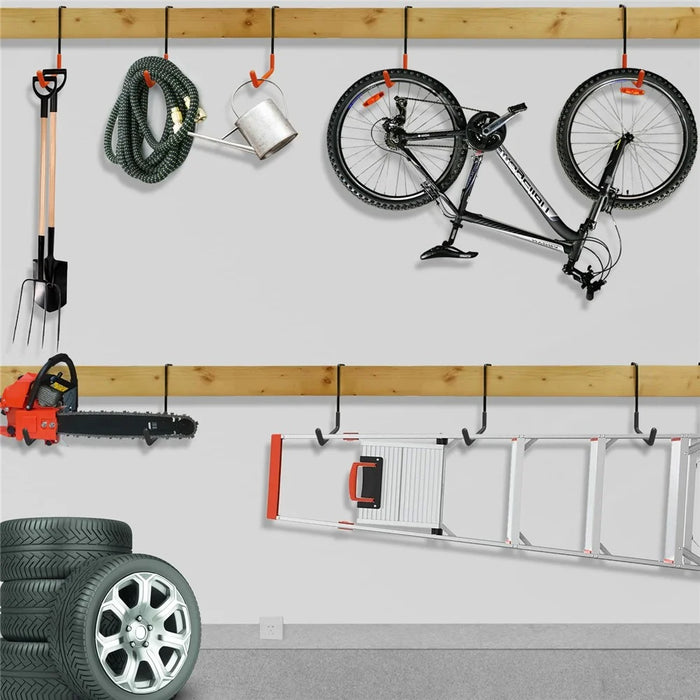 6Pcs Large S-Shaped Garage Hooks Heavy Duty Wall-Mounted Hangers for Bicycles Ladders Garden Tools - Dip Coated  /  Black - 5