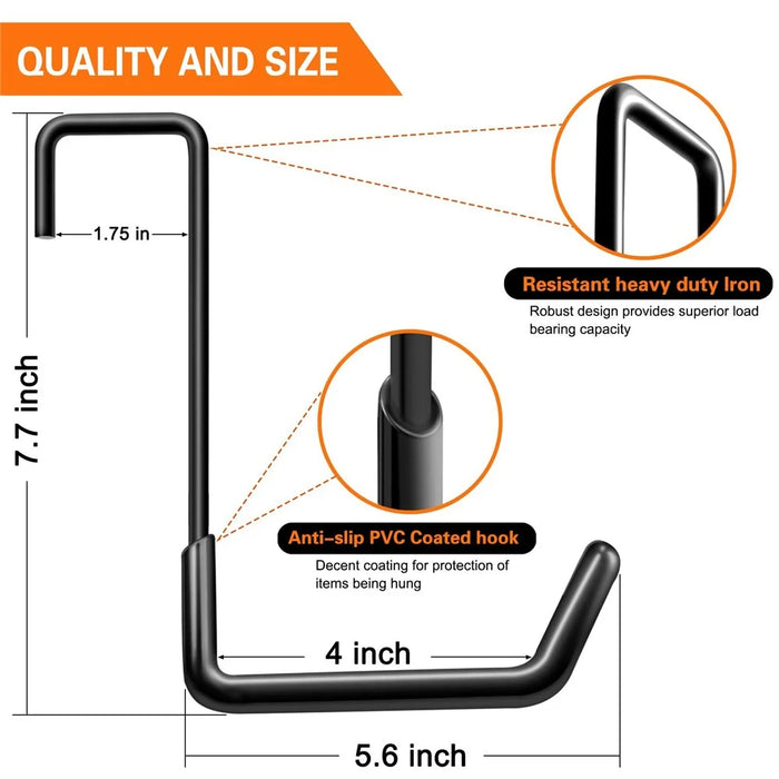 6Pcs Large S-Shaped Garage Hooks Heavy Duty Wall-Mounted Hangers for Bicycles Ladders Garden Tools - Dip Coated  /  Black - 6