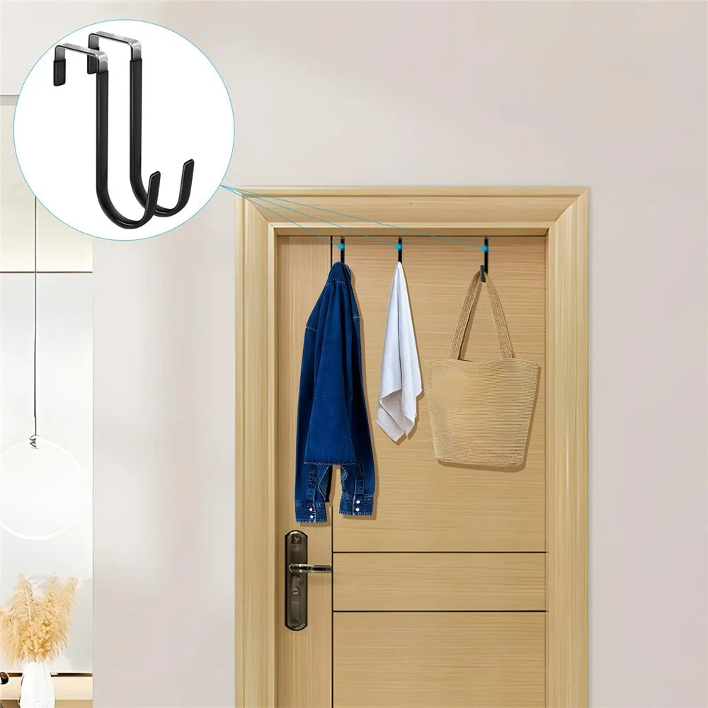 4Pcs Carbon Steel Over The Door Hooks Rustproof Metal Coat Hangers Space-Saving Storage Hooks for Home Bedroom Bathroom Kitchen - Black - 2